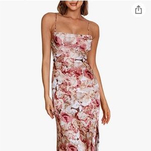 Woman’s floral cowls neck satin dress